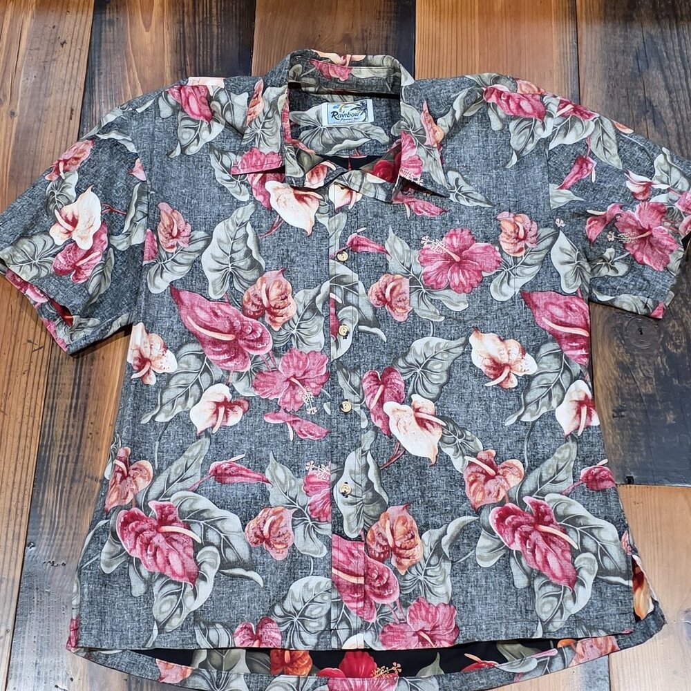 Vintage Rainbow Hawaii Inc. Hibiscus Flower Shirt / Men's Hawaiian Large